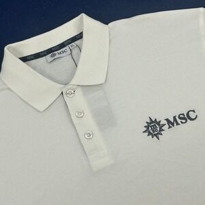 MSC Polo Shirt Men XL White Nautical Cruise Line Embroidered Logo Pique Knit